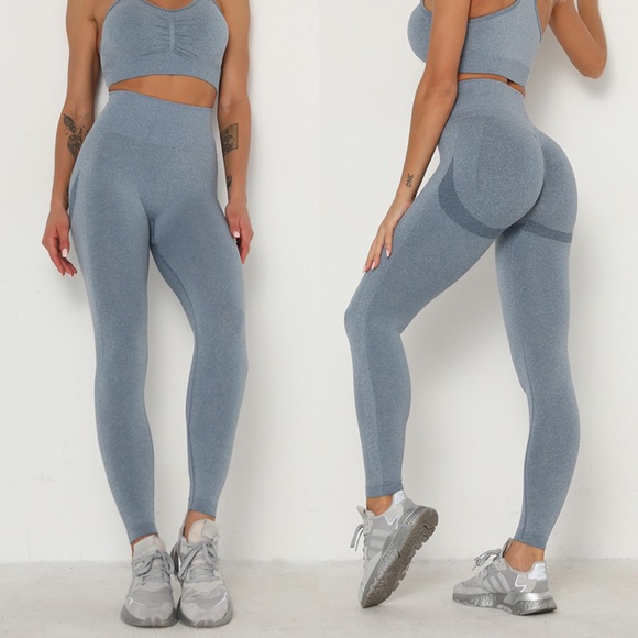 High Waist Seamless Blue Butt Lifting Yoga Pants - Picture 1 of 16